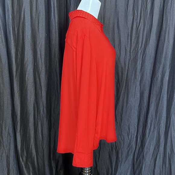 Rebecca Malone Red Blouse Hidden‎ Button Long Sleeve Gold Stud Collar Size XL - Picture 5 of 9